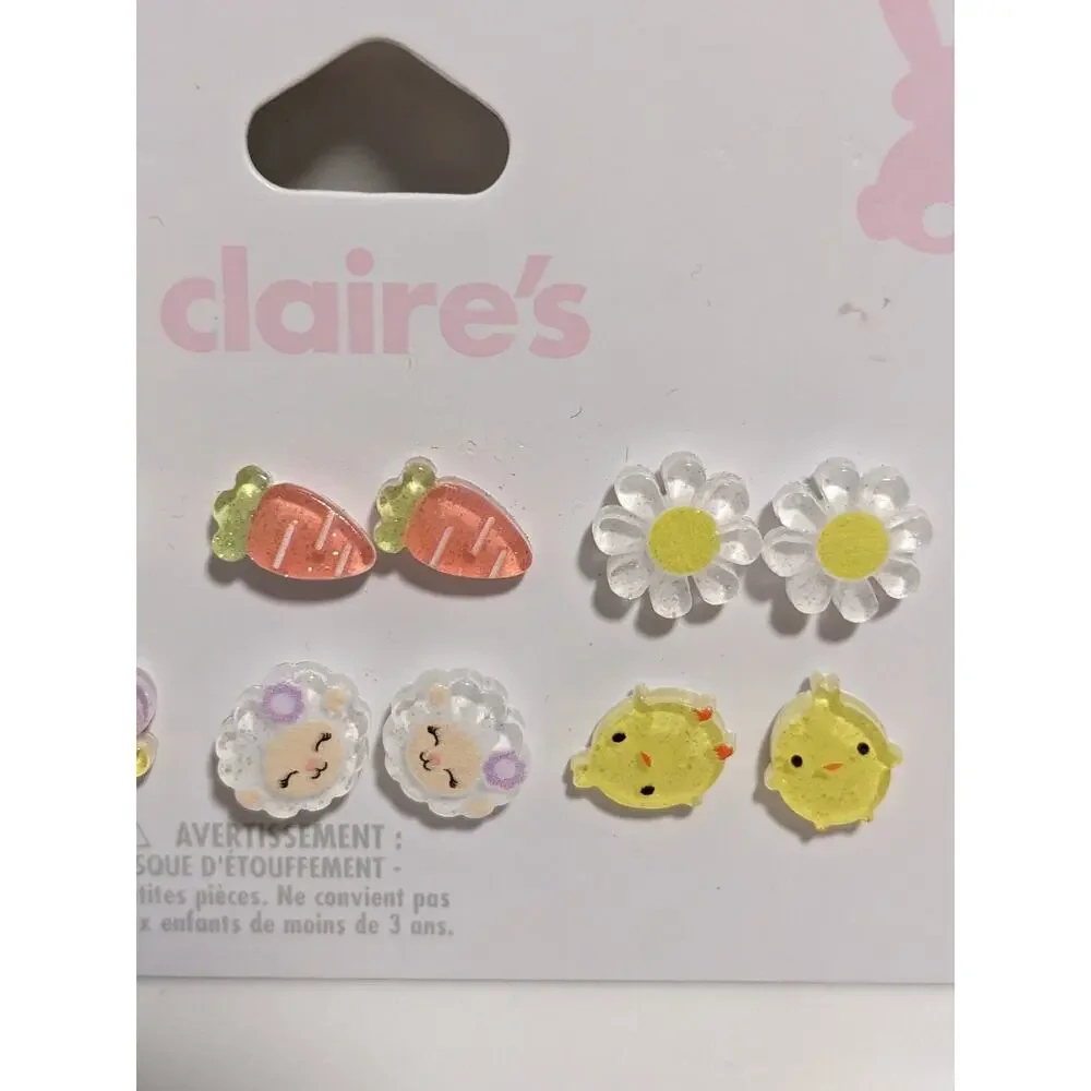 Claire's Set of 6 Easter Post Earrings Chicks Bunnies Sheep Daisy Butterfly NEW